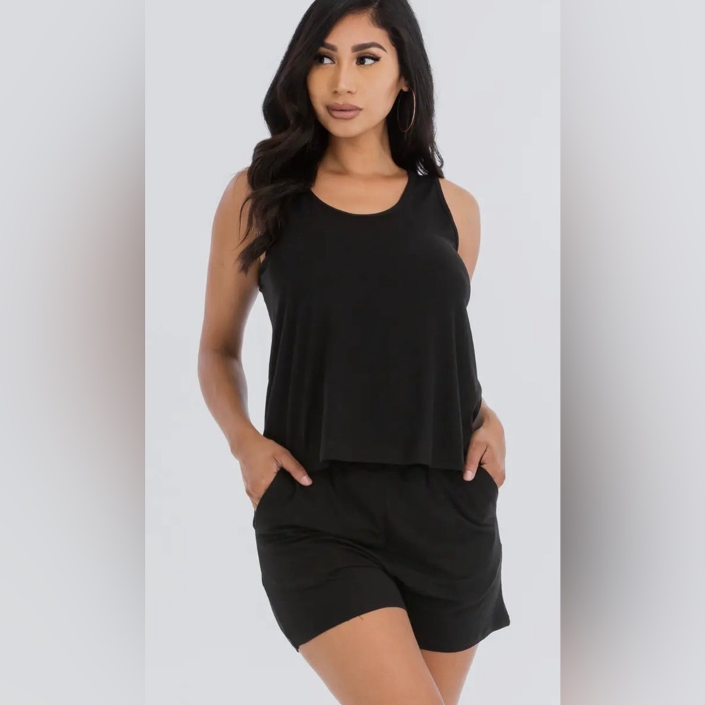 Black Sleeveless Tank Top & Short Set